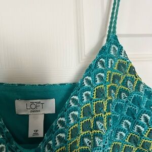 LOFT Teal Lace Dress with Yellow Highlights